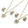 Oro Laminado Earring and Pendant Adult Set, Gold Filled Style Turtle Design, with White Cubic Zirconia, Polished, Golden Finish, 10.196.0162.1