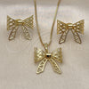 Oro Laminado Earring and Pendant Adult Set, Gold Filled Style Bow and Filigree Design, Diamond Cutting Finish, Golden Finish, 10.341.0006