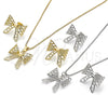 Oro Laminado Earring and Pendant Adult Set, Gold Filled Style Bow and Filigree Design, Diamond Cutting Finish, Golden Finish, 10.341.0006