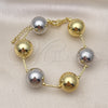 Oro Laminado Fancy Bracelet, Gold Filled Style Ball and Hollow Design, Polished, Two Tone, 03.341.0222.08 (16 MM Thickness, 8 Inches Length)