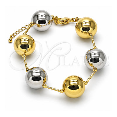Oro Laminado Fancy Bracelet, Gold Filled Style Ball and Hollow Design, Polished, Two Tone, 03.341.0222.08 (16 MM Thickness, 8 Inches Length)