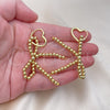Oro Laminado Dangle Earring, Gold Filled Style Bow and Heart Design, Polished, Golden Finish, 02.341.0194.1