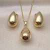 Oro Laminado Earring and Pendant Adult Set, Gold Filled Style Teardrop and Hollow Design, Polished, Golden Finish, 10.163.0010