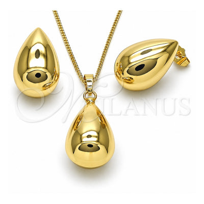 Oro Laminado Earring and Pendant Adult Set, Gold Filled Style Teardrop and Hollow Design, Polished, Golden Finish, 10.163.0010