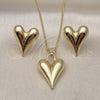 Oro Laminado Earring and Pendant Adult Set, Gold Filled Style Heart and Hollow Design, Polished, Golden Finish, 10.163.0014