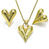 Oro Laminado Earring and Pendant Adult Set, Gold Filled Style Heart and Hollow Design, Polished, Golden Finish, 10.163.0014