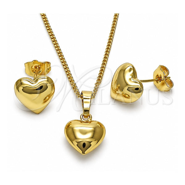 Oro Laminado Earring and Pendant Adult Set, Gold Filled Style Heart and Hollow Design, Polished, Golden Finish, 10.163.0015