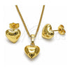 Oro Laminado Earring and Pendant Adult Set, Gold Filled Style Heart and Hollow Design, Polished, Golden Finish, 10.163.0015
