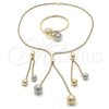 Oro Laminado Necklace, Bracelet and Earring, Gold Filled Style Ball and Long Box Design, Matte Finish, Two Tone, 06.372.0070