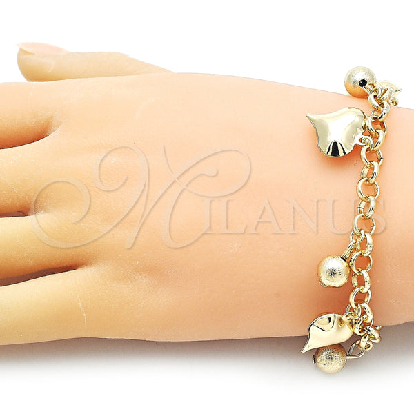 Gold Filled Bracelet — Charm Bracelet Heart and Ball Design Polished 03. — alternate product view — SKU 155699 | Oro Laminado brazalete — Charm Bracelet corazón and Ball diseño pulido 03. — SKU 155699