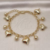 Oro Laminado Charm Bracelet, Gold Filled Style Heart and Ball Design, Polished, Golden Finish, 03.331.0255.08 (06 MM Thickness, 8 Inches Length)