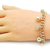 Oro Laminado Charm Bracelet, Gold Filled Style Ball and Miami Cuban Design, Polished, Golden Finish, 03.331.0256.09 (07 MM Thickness, 9 Inches Length)