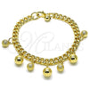 Oro Laminado Charm Bracelet, Gold Filled Style Ball and Miami Cuban Design, Polished, Golden Finish, 03.331.0256.09 (07 MM Thickness, 9 Inches Length)