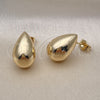 Oro Laminado Stud Earring, Gold Filled Style Teardrop and Hollow Design, Polished, Golden Finish, 02.163.0321