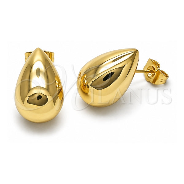 Oro Laminado Stud Earring, Gold Filled Style Teardrop and Hollow Design, Polished, Golden Finish, 02.163.0321