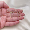 Oro Laminado Stud Earring, Gold Filled Style Bow Design, Diamond Cutting Finish, Golden Finish, 02.213.0665