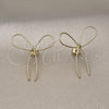 Oro Laminado Stud Earring, Gold Filled Style Bow Design, Diamond Cutting Finish, Golden Finish, 02.213.0665