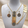 Oro Laminado Necklace, Bracelet and Earring, Gold Filled Style Rolo and Coin Design, Polished, Golden Finish, 06.372.0074