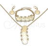 Oro Laminado Necklace, Bracelet and Earring, Gold Filled Style Rolo and Coin Design, Polished, Golden Finish, 06.372.0074
