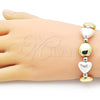 Oro Laminado Adjustable Bolo Bracelet, Gold Filled Style Heart and Ball Design, with Ivory Pearl, Polished, Two Tone, 03.341.0227.11 (01 MM Thickness, 11 Inches Length)