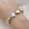 Oro Laminado Adjustable Bolo Bracelet, Gold Filled Style Heart and Ball Design, with Ivory Pearl, Polished, Two Tone, 03.341.0227.11 (01 MM Thickness, 11 Inches Length)