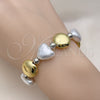 Oro Laminado Adjustable Bolo Bracelet, Gold Filled Style Heart and Ball Design, with Ivory Pearl, Polished, Two Tone, 03.341.0227.11 (01 MM Thickness, 11 Inches Length)