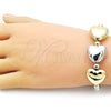 Oro Laminado Fancy Bracelet, Gold Filled Style Heart and Ball Design, Polished, Two Tone, 03.341.0228.07 (06 MM Thickness, 8 Inches Length)