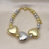 Oro Laminado Fancy Bracelet, Gold Filled Style Heart and Ball Design, Polished, Two Tone, 03.341.0228.07 (06 MM Thickness, 8 Inches Length)