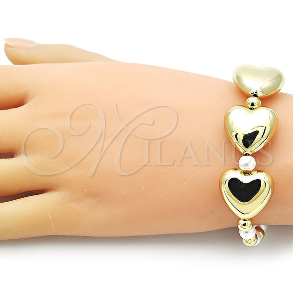 Gold Filled Bracelet — Fancy Bracelet Heart and Ball Design with Ivory — alternate product view — SKU 155769 | Oro Laminado brazalete — elegante Bracelet corazón and Ball diseño with Ivory — SKU 155769
