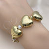 Oro Laminado Fancy Bracelet, Gold Filled Style Heart and Ball Design, with Ivory Pearl, Polished, Golden Finish, 03.341.2281.07 (06 MM Thickness, 7 Inches Length)