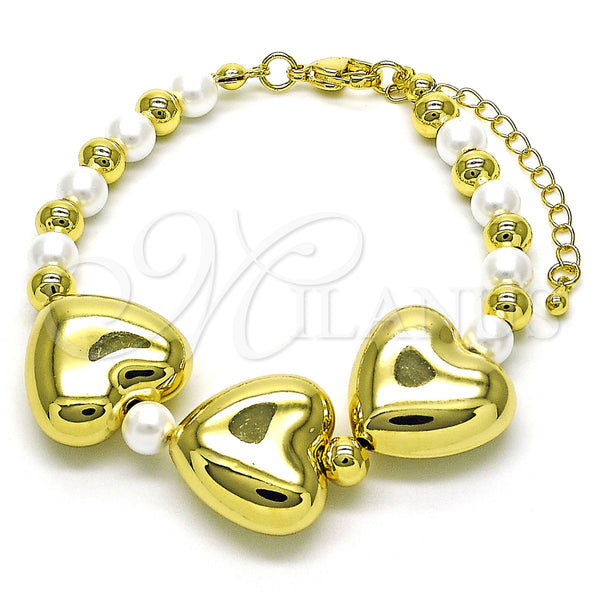 Gold Filled Bracelet — Fancy Bracelet Heart and Ball Design with Ivory — main product view — SKU 155769 | Oro Laminado brazalete — elegante Bracelet corazón and Ball diseño with Ivory — SKU 155769