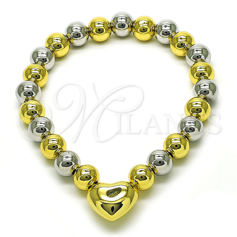 Oro Laminado Fancy Bracelet, Gold Filled Style Heart and Ball Design, Polished, Two Tone, 03.341.2282.1.07 (08 MM Thickness, 7 Inches Length)