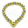 Oro Laminado Fancy Bracelet, Gold Filled Style Heart and Ball Design, Polished, Two Tone, 03.341.2282.1.07 (08 MM Thickness, 7 Inches Length)