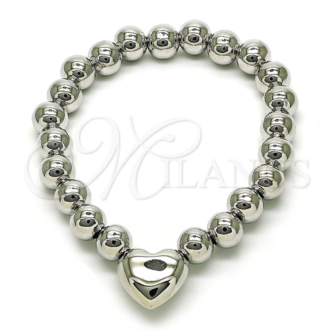Rhodium Plated Fancy Bracelet, Heart and Ball Design, Polished, Rhodium Finish, 03.341.2282.2.07 (08 MM Thickness, 7 Inches Length)