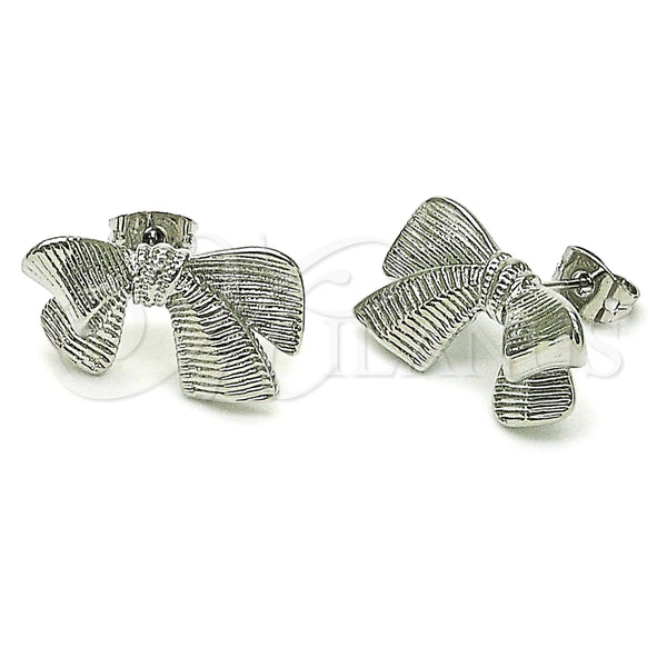 Rhodium Plated Stud Earring, Bow Design, Diamond Cutting Finish, Rhodium Finish, 02.341.0203.1