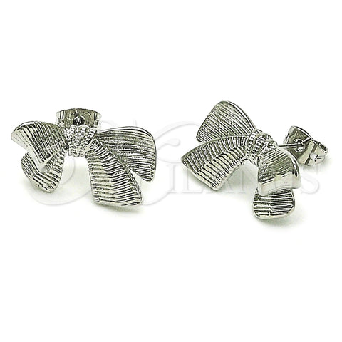 Rhodium Plated Stud Earring, Bow Design, Diamond Cutting Finish, Rhodium Finish, 02.341.0203.1