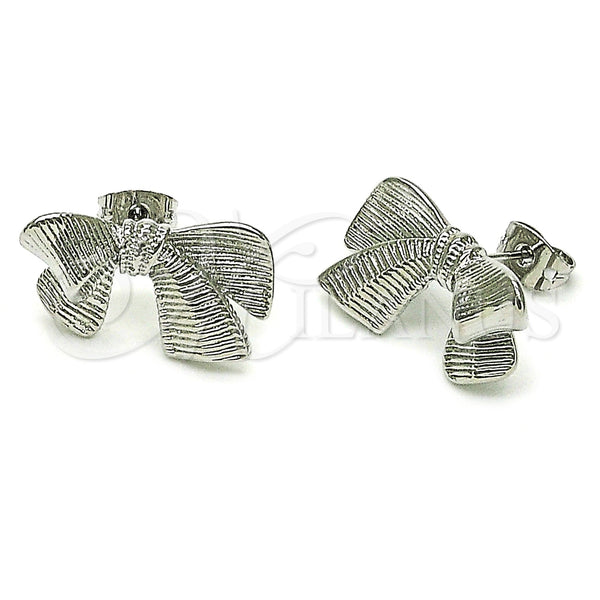 Rhodium Gold Filled Stud Earring, Bow Design, Diamond Cutting Finish, Rhodium Finish, 02.341.0203.1