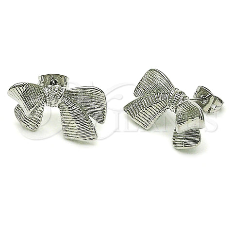 Rhodium Gold Filled Stud Earring, Bow Design, Diamond Cutting Finish, Rhodium Finish, 02.341.0203.1