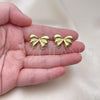 Oro Laminado Stud Earring, Gold Filled Style Bow Design, Polished, Golden Finish, 02.341.0204