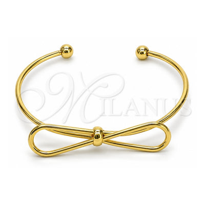 Oro Laminado Individual Bangle, Gold Filled Style Bow Design, Polished, Golden Finish, 07.341.0059 (02 MM Thickness, One size fits all)