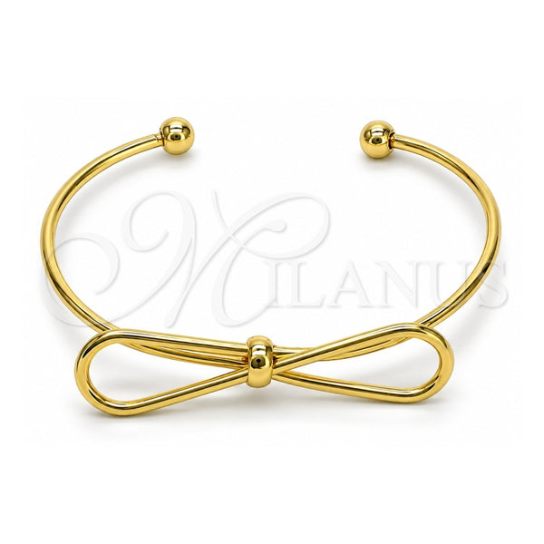 Oro Laminado Individual Bangle, Gold Filled Style Bow Design, Polished, Golden Finish, 07.341.0059 (02 MM Thickness, One size fits all)