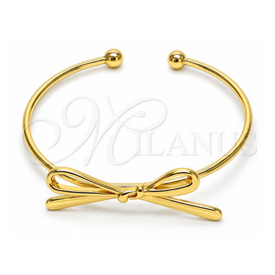Oro Laminado Individual Bangle, Gold Filled Style Bow Design, Polished, Golden Finish, 07.341.0060 (02 MM Thickness, One size fits all)
