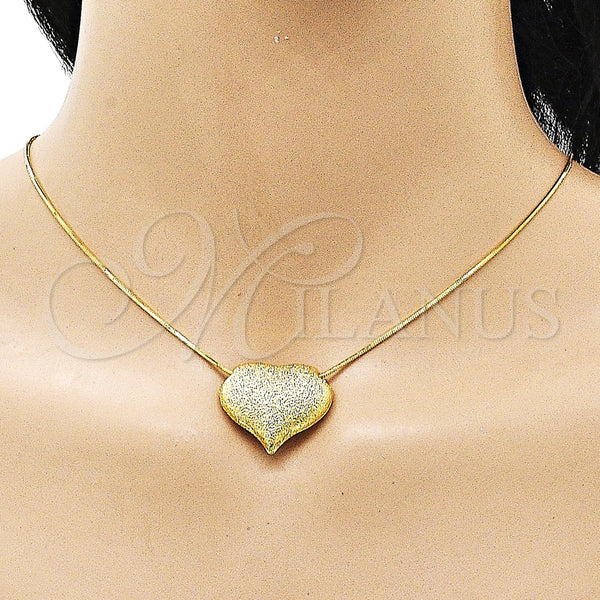 Gold Filled Necklace — Pendant Necklace Heart and Hollow Design Matte 04. — alternate product view — SKU 155781 | Oro Laminado collar — Pendant Necklace corazón and Hollow diseño Matte 04. — SKU 155781