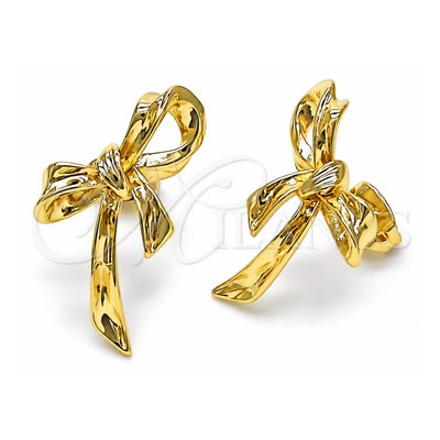 Oro Laminado Stud Earring, Gold Filled Style Bow Design, Polished, Golden Finish, 02.341.0205