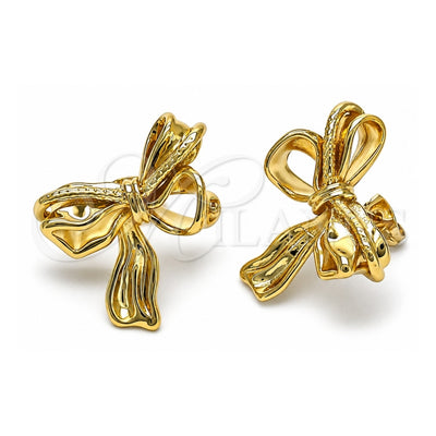 Oro Laminado Stud Earring, Gold Filled Style Bow Design, Polished, Golden Finish, 02.341.0206