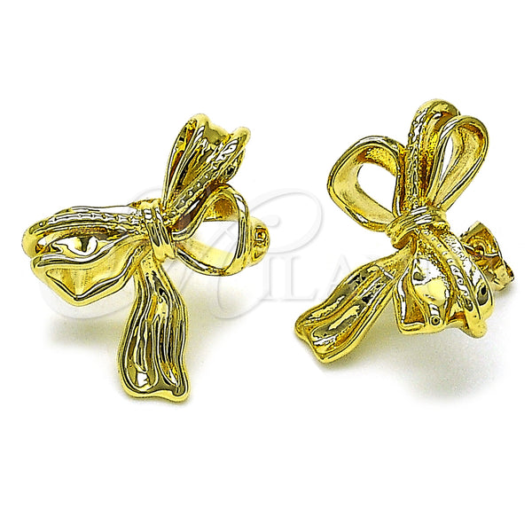 Oro Laminado Stud Earring, Gold Filled Style Bow Design, Polished, Golden Finish, 02.341.0206