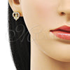 Oro Laminado Stud Earring, Gold Filled Style Guadalupe and Heart Design, with White Cubic Zirconia, Polished, Golden Finish, 02.210.0843