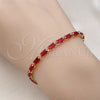 Oro Laminado Tennis Bracelet, Gold Filled Style Baguette Design, with Garnet Cubic Zirconia, Polished, Golden Finish, 03.283.0354.2.07
