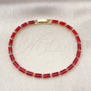 Oro Laminado Tennis Bracelet, Gold Filled Style Baguette Design, with Garnet Cubic Zirconia, Polished, Golden Finish, 03.283.0354.2.07