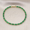 Oro Laminado Tennis Bracelet, Gold Filled Style Baguette Design, with Green Cubic Zirconia, Polished, Golden Finish, 03.283.0354.3.07 (03 MM Thickness, 7 Inches Length)